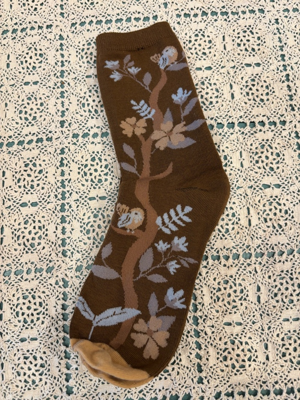 Floral Pattern Cotton Blend Ankle Socks - Lavender, Brown & Tan three pack - Picture 3 of 4
